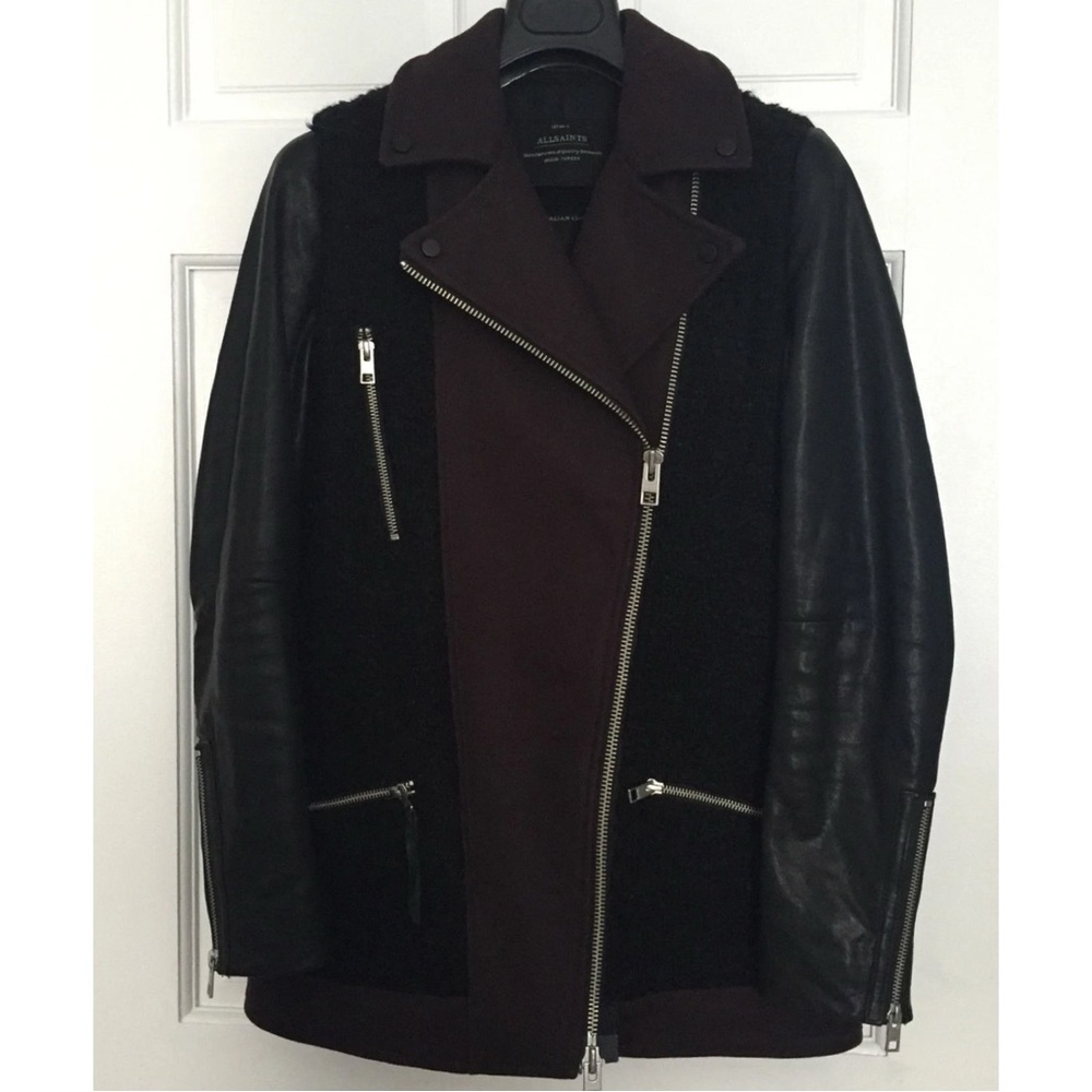 All Saints Black Oxblood Eggplant Leather Jacket